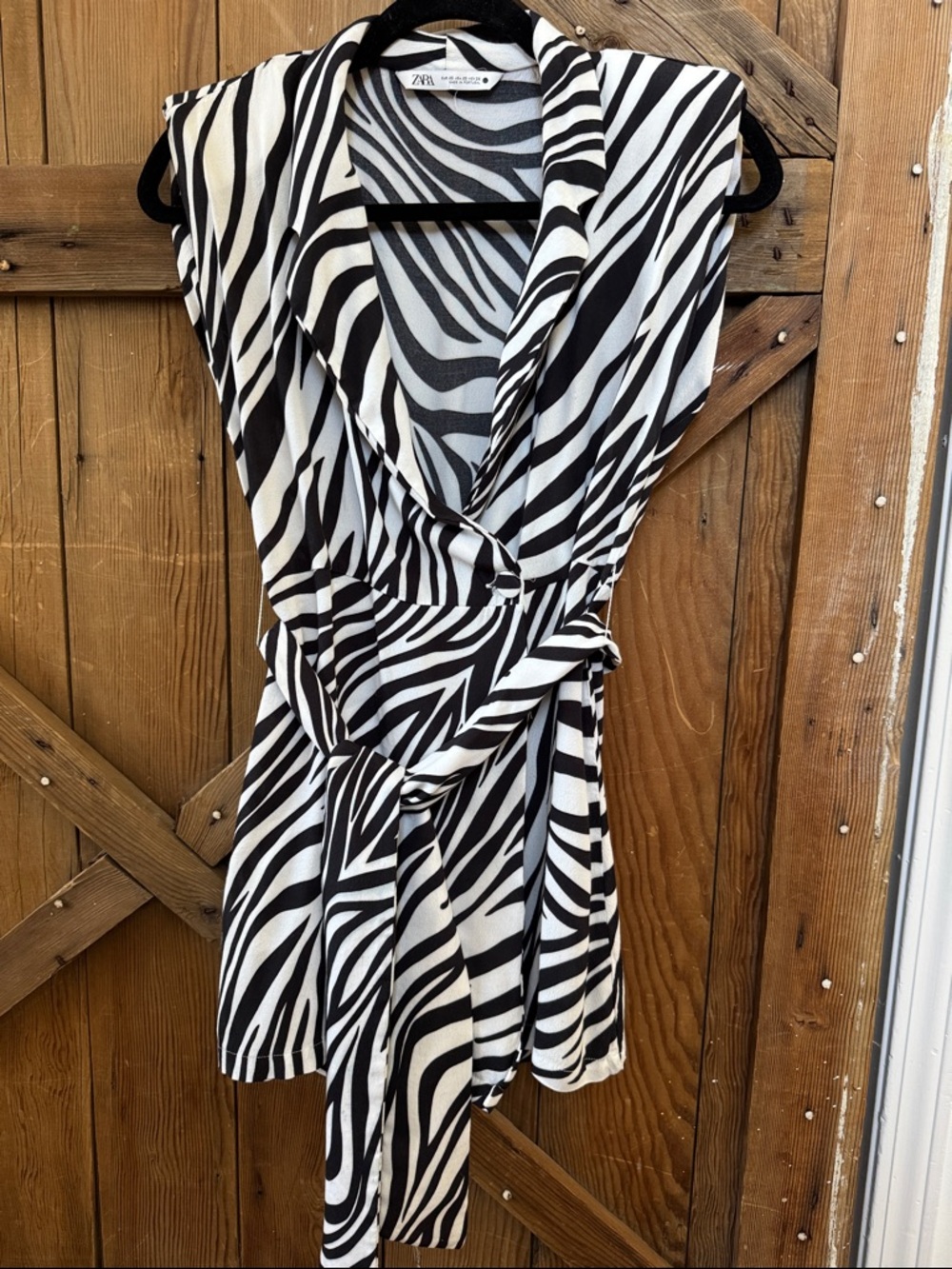 Zara Black and White Zebra Print Wrap Romper